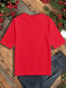 SHEIN LUNE Christmas Casual Christmas Tree & Star Print Round Neck Short Sleeve Loose T-Shirt For Women, Suitable For Autumn/Winter, Gifts