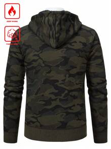 Manfinity Homme 男士迷彩印花泰迪绒连帽开衫，休闲厚实，适合外出穿着，可作为送给丈夫或男友的礼物，秋冬季长袖上衣 - 彩色 - 查看 2