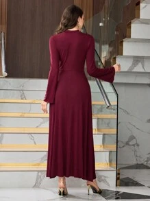 Modelyn Women's Elegant Off Shoulder Long Sleeve Midi Dress Burgundy Maxi Women Outfit Long Evening Dresses