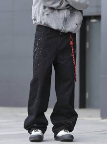 Manfinity Roghcode Men's Simple Pocket Denim Jeans, Casual Daily Wear - Black - View 3