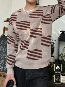 Manfinity Homme Men's Striped Crew Neck Long Sleeve Casual Sweater, Autumn/Winter - Multicolor - View 4