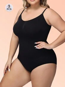 3 Stücke/Set Damen Große Größen nahtloser Trägerhemdchen-Set mit Trägerhemdchen-Oberteilen, Taillenformer und Shorts, Formende Unterwäsche-Set