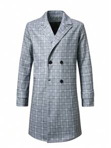 Manfinity Homme Men's Simple Fashionable Casual Everyday Plaid Overcoat, Going Out Business Graphic Overcoat, For Friends, Husband, Boyfriend Gifts - Grey - View 1