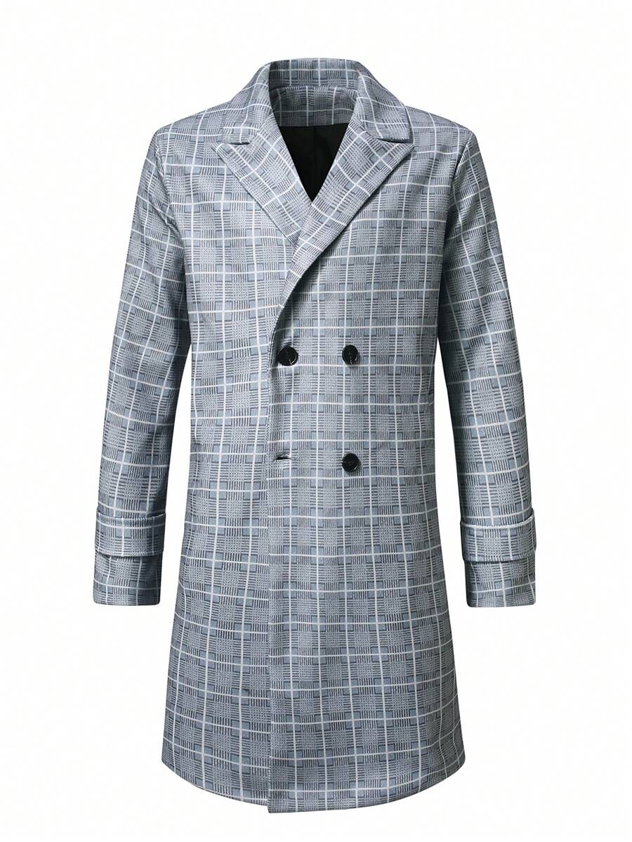 Manfinity Homme Men's Simple Fashionable Casual Everyday Plaid Overcoat, Going Out Business Graphic Overcoat, For Friends, Husband, Boyfriend Gifts - Grey - View 1