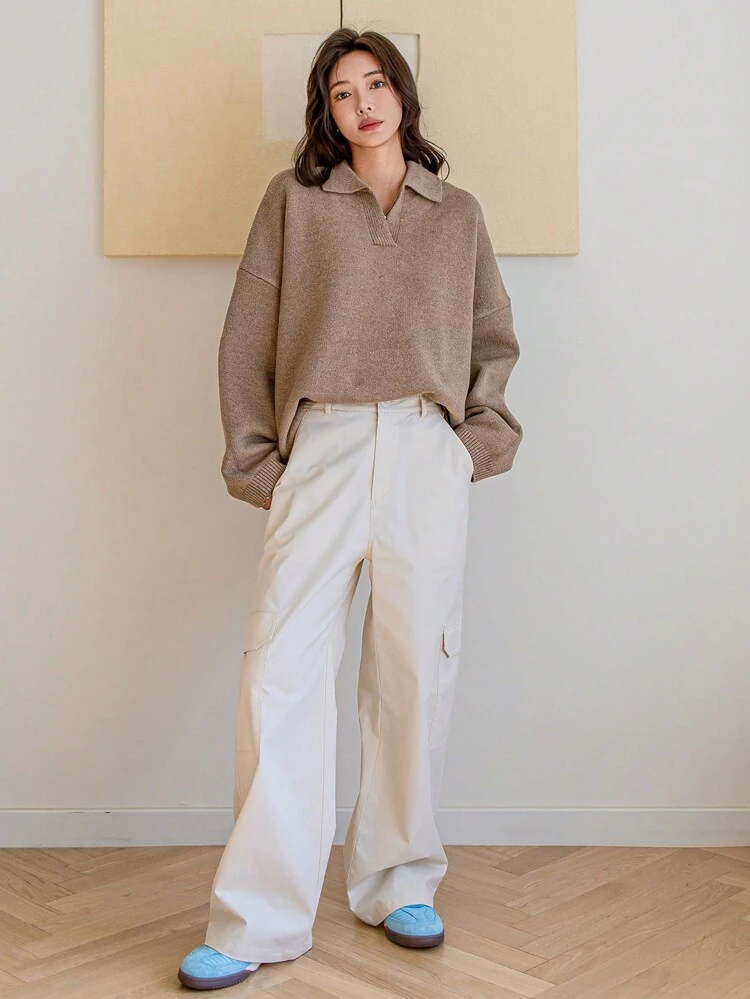 Plain Simple V-Neck Knit Sweater For Women Old Money Style,Fall Clothes Business Casual Woman
