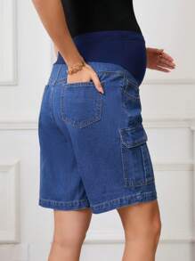 SHEIN Verstellbare Taille Cargo Taschen Loose Lässig Umstandsshorts aus Denim