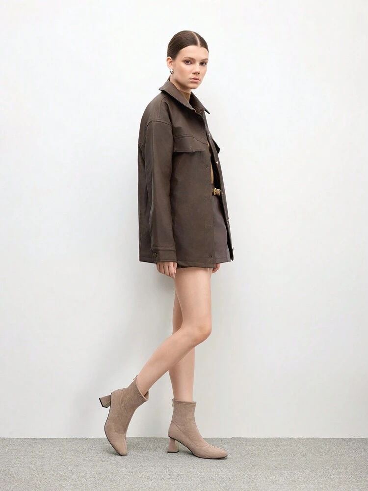 CUCCOO BIZCHIC Women's Solid Color Zipper Back Elegant Commute Fashion Ankle Boots With High Heel Spring Shoes Spring Break Easter