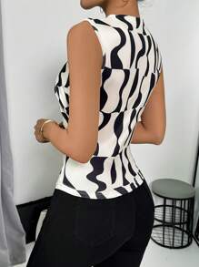 VaVaBold Fashionable Print Collar Gathered Fitted Camisole - Apricot - View 2