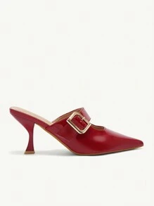 CUCCOO CHICEST Chaussures à talon aiguille haut à bout pointu avec boucle métallique, bordeaux, mode pour femmes pour l'ambiance des fêtes de Noël et du Nouvel An, automne et hiver