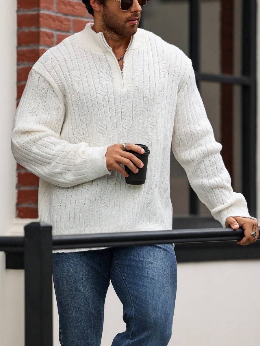 Manfinity Homme Plus Size Men Casual Solid Color Stand Collar Sweter Jesień/Zima