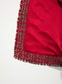 Maija Women's Red Spring Collar Metal Button Front Thick Felt Fabric Gathered Hem Pocket Casual Jacket - Red - View 7