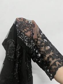 SHEIN Clasi Plus Size Women V-Neck Embroidered Contrast Mesh Elegant Dress Maxi Women Outfit