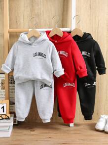 SHEIN 6 件套男婴休闲字母印花连帽衫和裤子套装，保暖内衬，适合秋冬季 - 彩色 - 查看 6