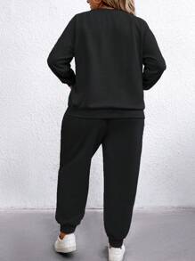 SHEIN LUNE 2pcs Plus Size Casual Solid Sweatshirt And Sweatpants Set, Autumn/Winter
