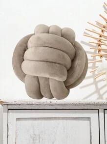 1入組水晶絨打結球枕頭裝飾，適用於沙發、窗座和客廳 - 卡其色 - 查看 2