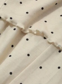 DAZY Polka Dot Print Full Foliage Lettuce Trim Loose Pajama Set, Fall Winter Clothes