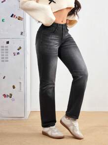 SHEIN EZwear Women Casual Wide-Leg Loose Fit Pockets Jeans