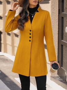 SHEIN Clasi 女士休闲度假立领修身夹克 - 黃色 - 查看 4