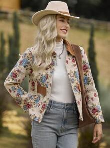 LanaWest 女士花卉印花拉链前休闲宽松夹克秋冬季