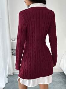 SHEIN Essnce Autumn Women's Sweater Dress Gray Miumiu Style Commuting Wear, 2 In 1 Woolen Dress Daily Casual Commuting Slim Short Long-Sleeved Dress, Workplace Wear, Fall Women Outfits, Christmas Women Dress, Valentine's Day Mini Slim Slimming Dress