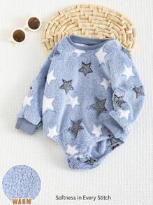 Cozy Pixies Body dla chłopca z wzorem gwiazdek, termiczne, z grubym okrągłym dekoltem i długim rękawem, codzienne, ciepłe, uniwersalne, odpowiednie na każdą okazję, do noszenia wewnątrz i na zewnątrz, na Nowy Rok, Boże Narodzenie i inne okazje zimą