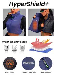 Innovista Veste de sport rembourrée à coupe ample et réversible pour femme, veste sans manches à col montant matelassée, vestes de ski, vêtements de montagne et de sport, tenue d'automne pour femme, vêtements de randonnée, veste zippée pour femme, vêtement chaud pour l'extérieur, tenue d'automne et d'hiver pour femme, veste d'hiver pour femme, vêtement thermique