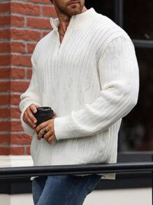 Manfinity Homme Plus Size Men Casual Solid Color Stand Collar Sweter Jesień/Zima