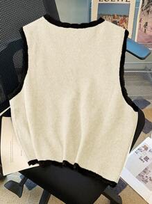 SHEIN Unity 大码女式秋冬单排扣宽松休闲针织毛衣背心 - 米色 - 查看 2