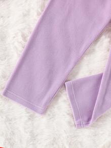 SHEIN Young Girl' Cute Rabbit With Red Heart Embroidered Ruffle Cuff Collar Open Cardigan & Soft Warm Plush Fabric Loose Comfortable Spring/Autumn Long Sleeve & Pants Homewear Set - Mauve Purple - View 3