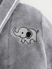 Cozy Pixies 男婴卡通大象图案法兰绒前开式浴袍 - 灰色 - 查看 5