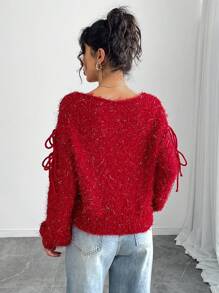 Chiquease 女式蝴蝶结毛绒针织套头衫，适合新年服装