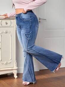 SHEIN MOD Plus Size Slim Fit Stretchy Flare Leg Jeans, Blue - Medium Wash - View 6