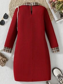 Vestido elegante de manga larga ajustado para ir al trabajo, estilo vintage de patchwork a cuadros, se puede usar como prenda exterior o como capa en otoño/invierno