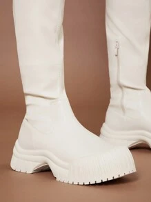 SHUZIA Botas altas de muslo de suela gruesa con estiramiento, para Año Nuevo, Día de San Valentín y fiestas