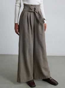 Aveloria Modichic Retro Vintage Chic Commuter Cinched Waist Plaid Wide Leg Pants 