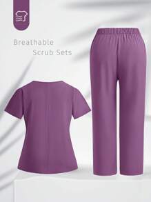 TaskEZ Conjunto de uniforme de ropa de trabajo de talla grande con top de manga corta y pantalones de unicolor