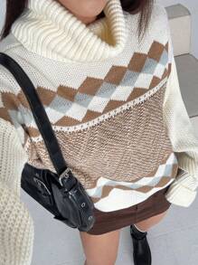 Flirla Fair Isle Casual Versatile Pullover Sweater, Minimalist Fashion For Daily Knit Pullover Fall Winter - Multicolor - View 3