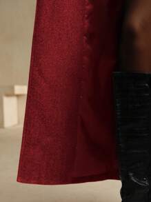 Anewsta Red Tied Waist Long Coat With Blazer Collar, Elegant & Stylish Women's Outerwear, Suitable For New Year For New Year Clothes - Red - View 8