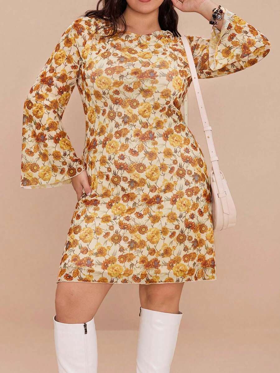 SHEIN VCAY Vestido con estampado floral sin espalda, talla grande, para vacaciones - Multicolor - Ver 1