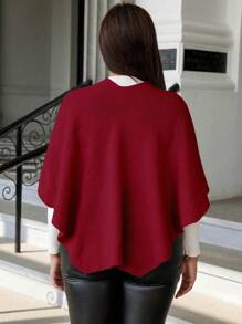 SHEIN Unity Plus Size Women's Knitted Solid Color Fur Trim 3/4 Sleeve Shrug Cardigan, Autumn/Winter - Burgundy - View 3