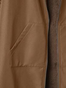 SHEIN Unity Plus Size Solid Color Long Sleeve Hooded Thermal Lined Coat Winter Fall Cloth For Women Autumn - Coffee Brown - View 6