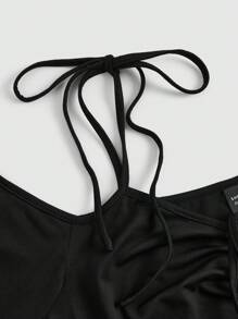 Sweetra 大码休闲不对称下摆收腰连衣裙 - 黑色 - 查看 4