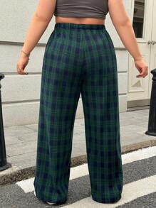 SHEIN EZwear Plus Size Women's Plaid Belted Straight Loose Pants, Autumn/Winter