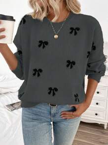 SHEIN LUNE 2024新款秋冬欧美博主同款时尚设计青春蝴蝶结套头毛衣