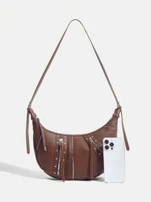 SHEIN ICON Bolso cruzado para mujer, bolso de hombro, bolso hobo, a la moda, personalizado, sencillo, versátil, de calle, dulce y genial para chicas, chicas calientes, estilo Y2K, retro, con remaches, vintage, adolescentes, estilo universitario, para la escuela, la universidad