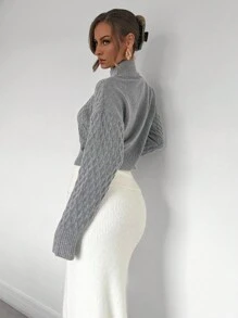 Chiquease Suéter holgado de cuello alto texturizado informal y suelto para mujer para otoño/invierno