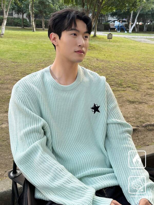 Manfinity CasualKnits Men's Round Neck Minimalist Fashion Casual Knitted Sweater, For Daily Wear