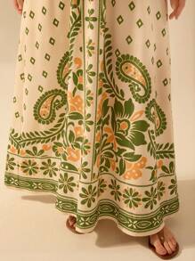 CAJUNI Họa tiết Boho cho nữ, Họa tiết hoa nhiệt đới, Họa tiết hoa đỗ quyên, Váy dài có dây buộc, Váy dài đi biển giải trí mùa hè - màu xanh lá - Xem 8