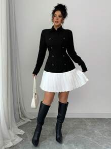 领口撞色短裙 - 黑與白 - 查看 5