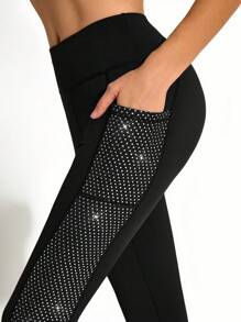 Cheerettes 女士高腰日常健身舞蹈水钻装饰紧身裤舞台啦啦队服